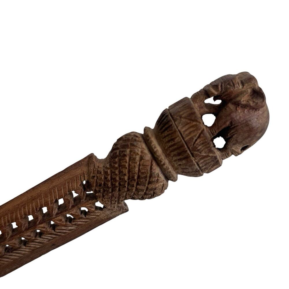 Vintage Hand Carved Wood Letter Opener Elephant Pierced Handle Folk Art Decor